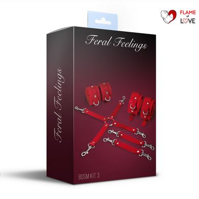 Набір для БДСМ 3 в 1 Feral Feelings BDSM Kit 3 Red, red, наручники, поножі, хрестовина
