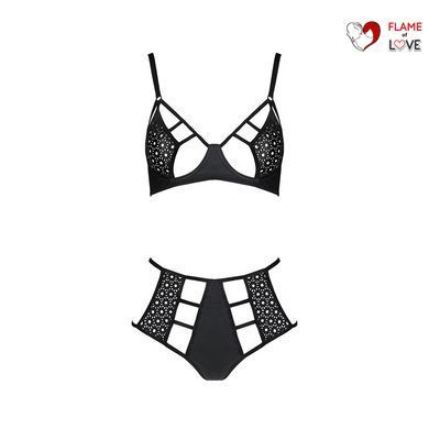 Комплект білизни Passion TASMINA SET S/M black, ліф, високі трусики з корсетом ззаду