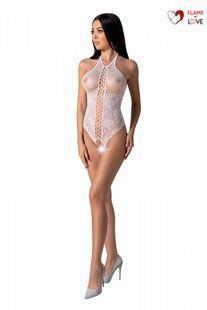Бодістокінг з імітацією корсетної шнурівки Passion BS094 One Size, white, квітковий візерунок, з дос