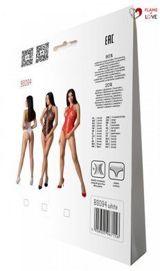 Бодістокінг з імітацією корсетної шнурівки Passion BS094 One Size, white, квітковий візерунок, з дос
