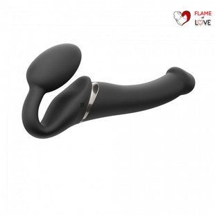 Безремінний страпон з вібрацією Strap-On-Me Vibrating Black M, діаметр 3,8см, пульт ДК, регульований