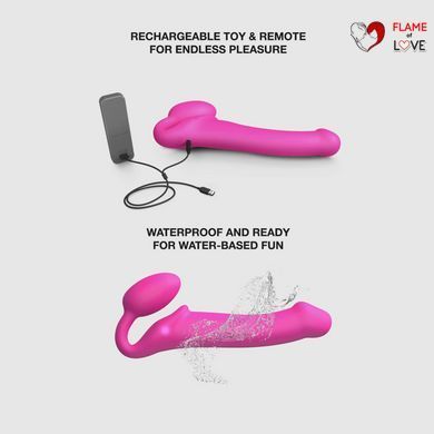 Безремінний страпон з вібрацією Strap-On-Me Vibrating Fuchsia M, діаметр 3,8 см, пульт ДК, регульований