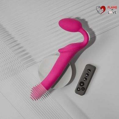 Безремінний страпон з вібрацією Strap-On-Me Vibrating Fuchsia M, діаметр 3,8 см, пульт ДК, регульований