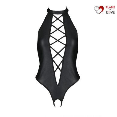 Боді з екошкіри Passion NANCY BODY 4XL/5XL black, з імітацією шнурівки та відкритим доступом