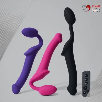 Безремінний страпон з вібрацією Strap-On-Me Vibrating Fuchsia M, діаметр 3,8 см, пульт ДК, регульований
