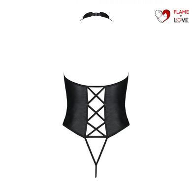 Боді з екошкіри Passion NANCY BODY 4XL/5XL black, з імітацією шнурівки та відкритим доступом