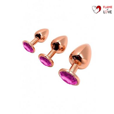 Металева анальна пробка Wooomy Tralalo Rose Gold Metal Plug Magenta L, діаметр 4 см, довжина 9 см