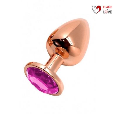 Металева анальна пробка Wooomy Tralalo Rose Gold Metal Plug Magenta L, діаметр 4 см, довжина 9 см