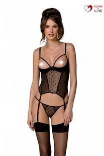 Корсет Passion MARINA CORSET, L/XL, black, з відкритими чашками