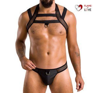 Комплект чоловічої білизни з кріпленнями Passion 043 JACOB XXL/XXXL Black, труси, шлейки