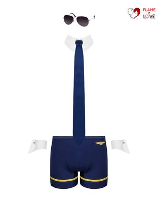 Еротичний костюм пілота Obsessive Pilotman set L/XL, боксери, манжети, комір з краваткою, окуляри