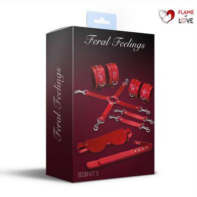 Набір Feral Feelings BDSM Kit 5 Red, наручники, поножі, хрестовина, маска, падл