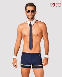 Еротичний костюм пілота Obsessive Pilotman set 2XL/3XL, боксери, манжети, комір з краваткою, окуляри