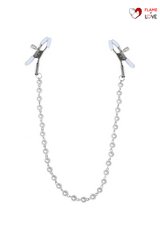 Затискачі для сосків з перлами Feral Feelings - Nipple clamps Pearls, срібло/білий