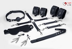 Набір Feral Feelings BDSM Kit 7 Black, наручники, поножі, конектор, маска, падл, кляп, затискачі