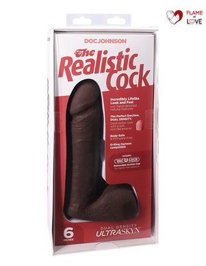 Фалоімітатор Doc Johnson The Realistic Cock 6 inch Black - ULTRASKYN, Vac-U-Lock, діаметр 4,3 см