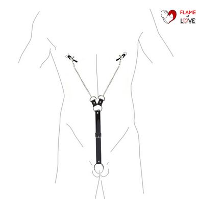 Затискачі для сосків з фіксацією на пенісі Art of Sex – Nipple Clamps for Men, екошкіра