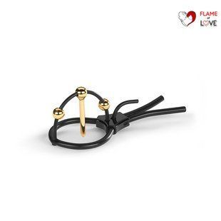 Утяжка для пеніса Mystim Plunging Pete, позолочена, з двома кульками і коротким уретральним зондом