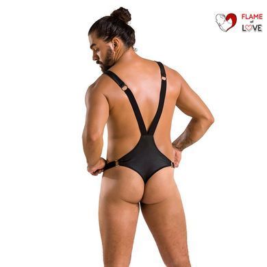 Чоловіче боді з люверсами Passion 028 HARRY S/M Black, екошкіра, на шлейках