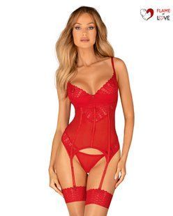 Комплект корсет та стрінги Obsessive Ingridia corset & thong XS/S, червоний