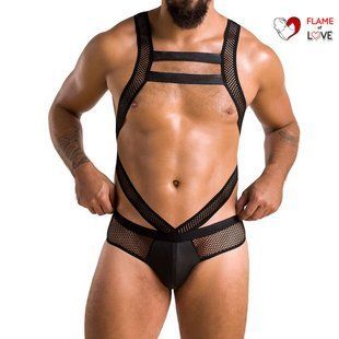 Чоловіче еротичне сітчасте боді Passion 045 VICTOR S/M Black, екошкіра, сітка