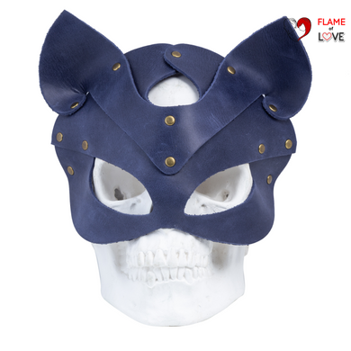 Преміум маска кішечки LOVECRAFT, натуральна шкіра, блакитна, подарункова упаковка