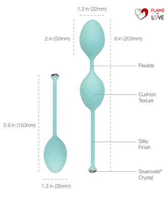 Розкішні вагінальні кульки PILLOW TALK - Frisky Teal з кристалом, діаметр 3,2 см, вага 49-75 гр