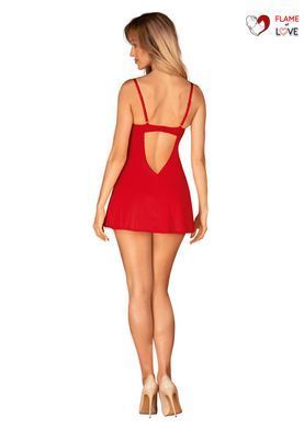 Пеньюар Obsessive Ingridia chemise & thong M/L, червоний, сорочка, стрінги