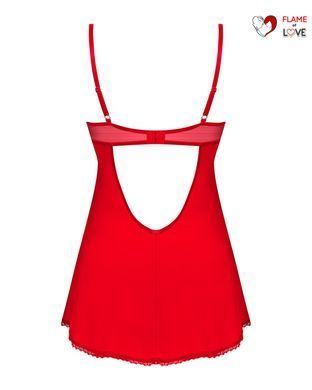 Пеньюар Obsessive Ingridia chemise & thong M/L, червоний, сорочка, стрінги