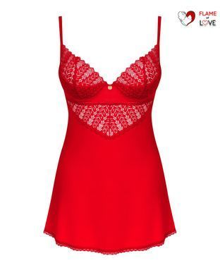 Пеньюар Obsessive Ingridia chemise & thong M/L, червоний, сорочка, стрінги