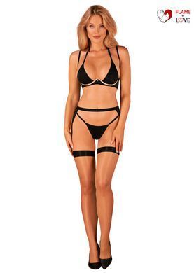 Комплект білизни Obsessive Selinne 3-pcs set M/L Black, бюстгальтер, стрінги пояс для панчіх