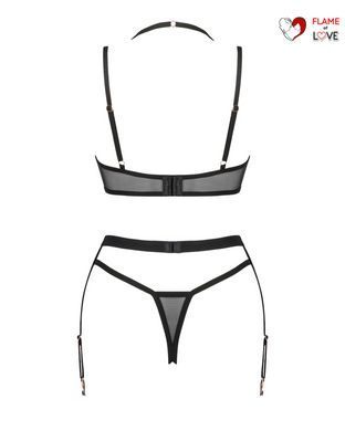 Комплект білизни Obsessive Selinne 3-pcs set M/L Black, бюстгальтер, стрінги пояс для панчіх