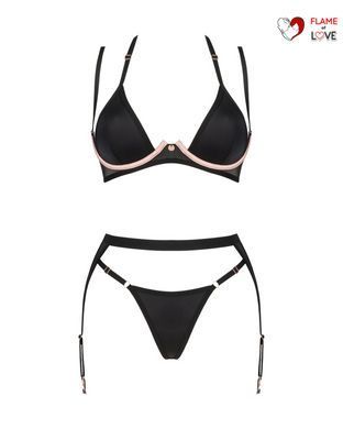 Комплект білизни Obsessive Selinne 3-pcs set M/L Black, бюстгальтер, стрінги пояс для панчіх