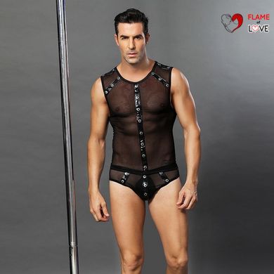 Чоловічий еротичний костюм "Романтичний Стівен" One Size Black: напівпрозорі трусики і маєчка