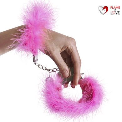 Наручники металеві Adrien Lastic Handcuffs Pink з рожевою пухнастою обробкою