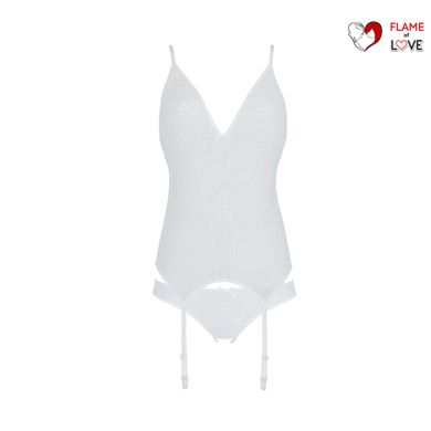 Корсет із пажами, трусики з ажурним декором та відкритим кроком Passion URSULA CORSET XXL/XXXL white