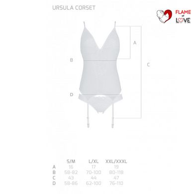 Корсет із пажами, трусики з ажурним декором та відкритим кроком Passion URSULA CORSET XXL/XXXL white