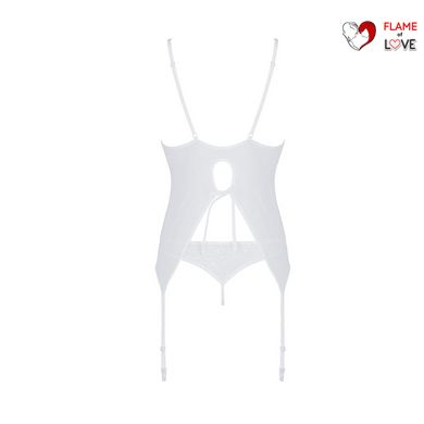 Корсет із пажами, трусики з ажурним декором та відкритим кроком Passion URSULA CORSET XXL/XXXL white