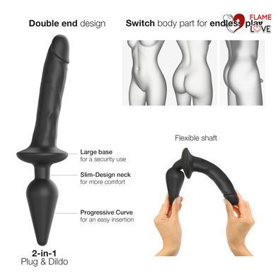 Анальна пробка з дилдо 2в1 Strap-On-Me SWITCH PLUG-IN REALISTIC DILDO Black XXL, діаметр 5,2/3,9 см