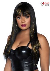 Чорна перука із золотими пасмами Leg Avenue Long bang wig with tinsel, 60 см