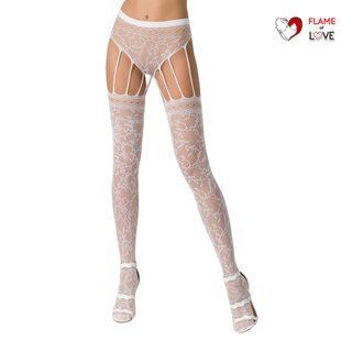Еротичні колготки-бодістокінг Passion S003 white, імітація мереживних панчіх та трусиків