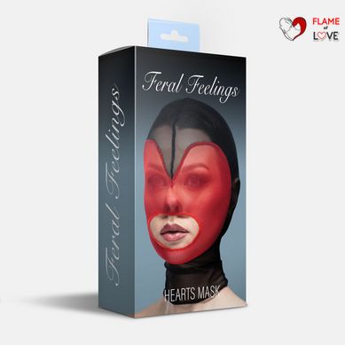 Маска серце сітка з відкритим ротом Feral Feelings - Hearts Mask Black/Red