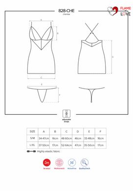 Сатиновий комплект для сну з мереживом Obsessive 828-CHE-1 chemise & thong L/XL, чорний, сорочка