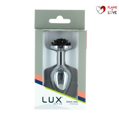 Металева анальна пробка Lux Active з трояндою - Rose Anal Plug - Black, віброкуля в подарунок