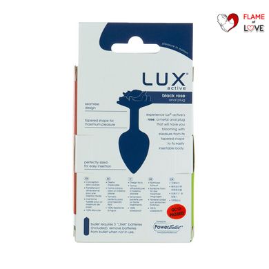 Металева анальна пробка Lux Active з трояндою - Rose Anal Plug - Black, віброкуля в подарунок