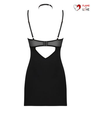 Сорочка Obsessive Selinne chemise & thong XS/S Black, стрінги, подвійні бретелі