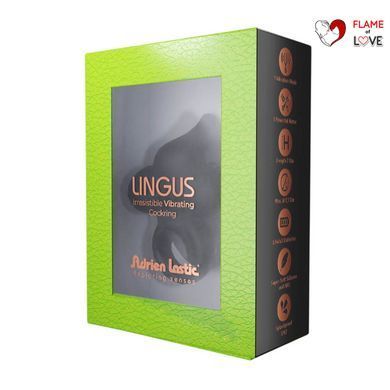 Ерекційне віброкільце Adrien Lastic Lingus Black з язичком і щіточкою для стимуляції клітора