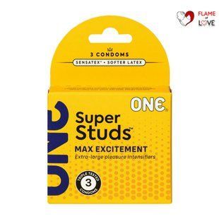 Презервативи ONE Super Studs 3 шт, картонна коробка (м'ята упаковка!!!)