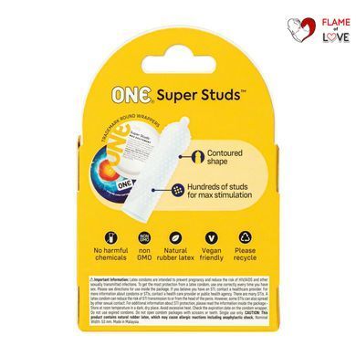 Презервативи ONE Super Studs 3 шт, картонна коробка (м'ята упаковка!!!)