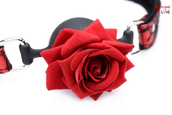 Кляп з трояндою Master Series: Eye-Catching Ball Gag With Rose, чорно-червоний